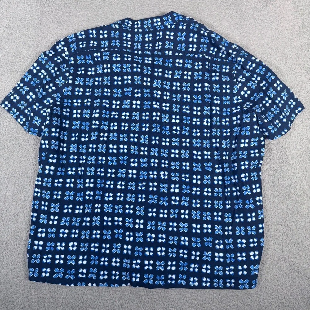 Express Shirt Mens 2XL Blue Floral Button Up Camp Linen Blend Beach Casual New